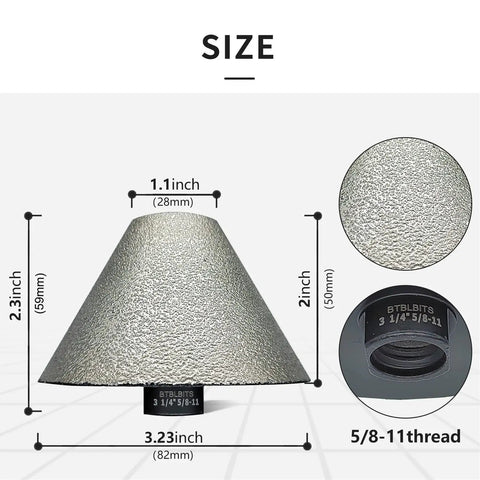 Pro Grade Diamond Beveling Chamfer Bits for Porcelain Tile and Stone Enlarge Existing Holes to 3-1/4 Inch Diameter 82mm size diagram