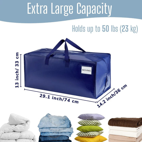 Heavy Duty Moving Bags Eight Pack With Backpack Straps And Sturdy Zippers And Handles, extra large blue bag dimensions