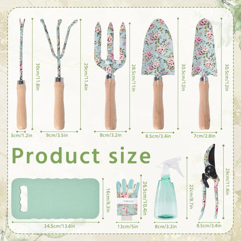 All In One Floral Garden Tools Set With Tote Bag Heavy Duty Gardening Kit tools size and design illustrated