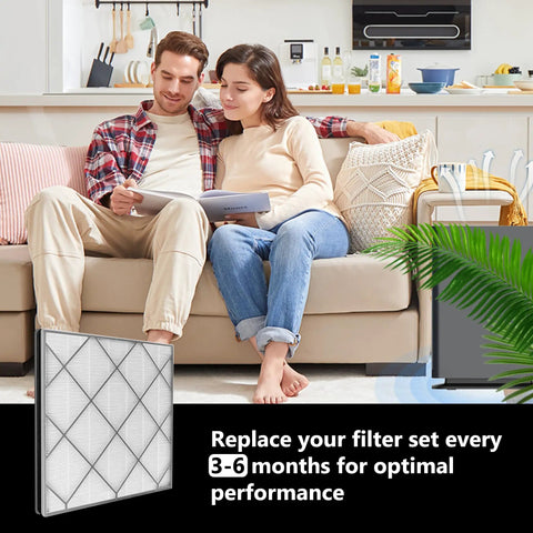 Couple on sofa with Replacement Main Filter For Air Purifier 4 Fan Series HE400 HE401 HE402 HE405 Compatible With UA415.