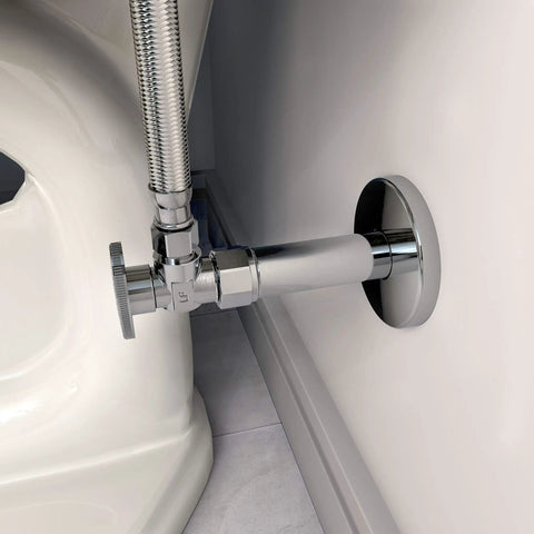 Chrome PEX stub-out cover and wall mounted support, extending 2-3/4 inches from wall, neat finish for exposed pipes