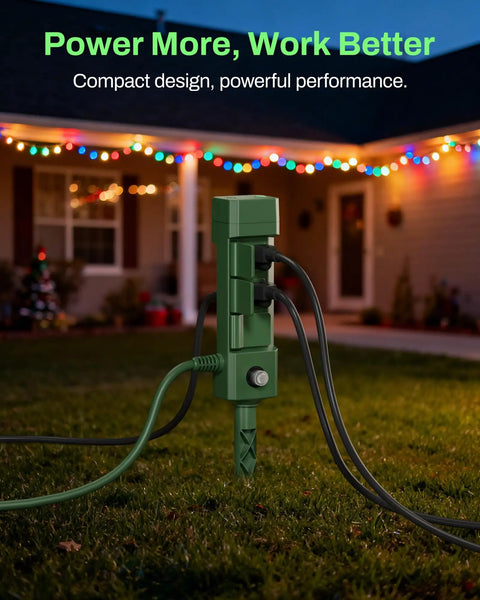 Outdoor Power Stake Timer With Six Outlets, 100 Feet Wireless Remote, Dusk To Dawn Sensor For Outdoor Lighting in garden