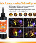 Oil Based UV Leak Detection Dye 150 Ml With Precision Nozzle for Dirty Engine Oil ATF Fuel and Hydraulic Systems bottle