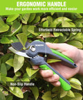 Ergonomic handle on 8.5 Inch Bypass Pruning Shear For Easy Yard Work, Heavy Duty Garden Scissors With Labor-Saving Gear