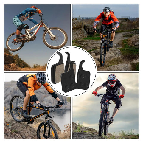 4 Pairs Bike Brake Pads Kit For Disc Brakes Replacement With Resin And Semi Metallic Material Quiet Wear Resistant And Low Noise Braking Convenient Set For Quick Swap Compatible With Magura MT5 MT7 in action with mountain bikers