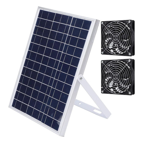 15W Solar Panel Fan Kit With Dual Fans For Exhaust And Intake Cooling Ventilation IP65 Weatherproof With Bracket And Protective Net For Chicken Coops Greenhouses Sheds And Pet Houses Outdoors