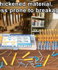 136 Piece Drywall Anchors And Screws Set With Plastic Expansion Anchors And Philips Flat Head Wood Screws displayed in workshop