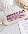 Stylish Beige PU Leather Travel Makeup Bag, Super Portable Transparent Waterproof Cosmetic Organizer Pouch with Zipper