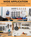 Straight Shot Setup 12 Pack Plastic Slatwall Bins With Heavy Duty Metal Hooks Engineered For Retail Store Shelving Merchandise Display And Shop Inventory Management Systems in garage, craft room, and kitchen setups.