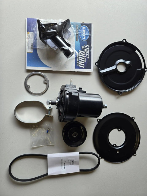Badass 75 Amp Alternator Kit With Pulley Belt Stand Backing Plates includes alternator, hardware, and bracket for custom installation.