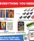 Ultimate Paper Airplane Craft Kit For Kids Ages 4 And Up With 120 Planes Across 10 Designs To Build Fly And Experiment While Learning Flight Science Through Hands On STEM Fun. includes plane sheets, stickers, manual, launcher, and QR code
