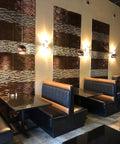 Interlocking Metallic Glass Tile Mosaic In Rose Gold Silver And Ink Blue For Kitchen Backsplash Bathroom Walls Fireplace Surrounds