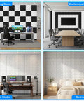 Top Shelf 18 Pack Sound Proof Acoustic Panels For Walls Self Adhesive High Density Noise Reducing Foam Tiles Flame Retardant Echo Absorber Game Changer For Home Studio Setup Clean Look White, in a gaming room, conference room, music studio, and bedroom.
