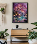 Beginner Friendly Diamond Painting Kit With Full Round Drills, Glowing Dream Forest 5D Diamond Art framed in living room decor