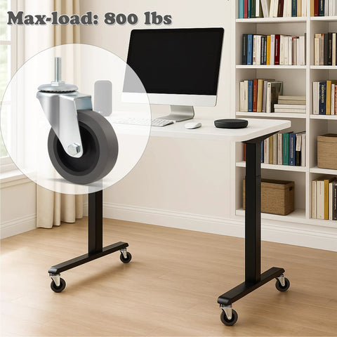 Casters Set Of 4 3 Inch Threaded Stem Caster Wheels M8 1.25x25mm Heavy Duty Rubber Castors with 360 Degree Swivel on office desk
