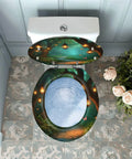 Toilet Seat Round Resin for Bathroom featuring a scenic design with trees and lanterns, ideal for adding charm to any bathroom.
