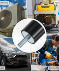 8 Pack Rubber Mounts For Vibration Damping Heavy Duty 30mm Diameter By 25mm Height Cylindrical Isolators With M8 By 23mm Studs For Air Compressors Cars Pumps Boats Motors Fitness Equipment And Garage Gear, shown for AC units, generators and cars