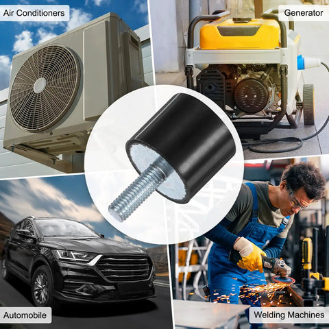 8 Pack Rubber Mounts For Vibration Damping Heavy Duty 30mm Diameter By 25mm Height Cylindrical Isolators With M8 By 23mm Studs For Air Compressors Cars Pumps Boats Motors Fitness Equipment And Garage Gear, shown for AC units, generators and cars