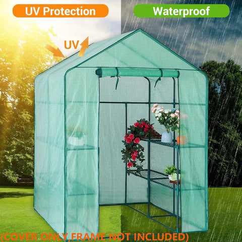 Walk In Greenhouse Replacement Cover 56 Inch By 56 Inch By 76 Inch PE Cover for Gardening With Roll Up Zipper Door Waterproof Frost Protection Wind Rain Proof Easy Setup No Frames Included
