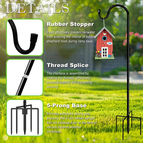 Shepherds Hooks For Outdoor 42 Inch Garden Bird Feeder Pole with Five Prongs Base Adjustable for Hanging with rubber stopper