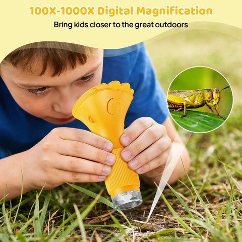 1000X Portable Microscope For Kids With 2 Inch Digital Screen Photo And Video Miniscope Pocket Microscope Gift For Boys And Girls 3-12 Years Old Cool Kid Friendly Three Level Adjustable LED Light Easy To Use STEM Toy yellow handheld microscope outdoors