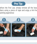 Pro tip showing removal of loose fibers from Premium 4 Inch Paint Roller Cover Set 10 Pack for a lint-free painting experience.