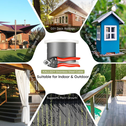 Beefy 316 Stainless Steel Cable 500 Ft One Eighth Inch Aircraft Wire Rope for Deck Railing Kit and DIY Balustrades with Cutter