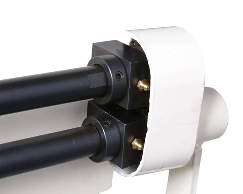 Close-up of durable handheld bead roller tool for precision seams in auto body, jewelry, and craft projects, showing metal rollers.