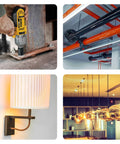 Power drill and piping installations with lighting fixtures; showcasing Drop In Anchor Hand Setting Tool for Three Eighths Of An Inch.