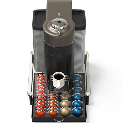 Crystal Tempered Glass Vertuo Pod Drawer For Nespresso Capsules, 24 Large Or 48 Small Organizer, under coffee maker with pods