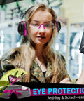 Woman wearing All In One Ear Pro Earmuffs And Safety Glasses For Shooting Range Noise Reduction With Anti Fog Scratch Resistant Lenses