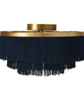 Dope Navy Fringe Round Ceiling Light With Gold Rim, 13.75 Inch Semi Flush Mount, Modern Chandelier Vibe, side view