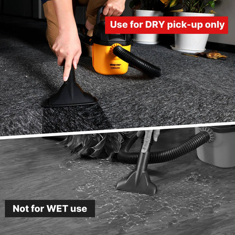 Person using dry vacuum on carpet; Nonwoven Cloth Filter Bags 2 Pack Reusable Replacement Filters For Small Dry Vacuums.