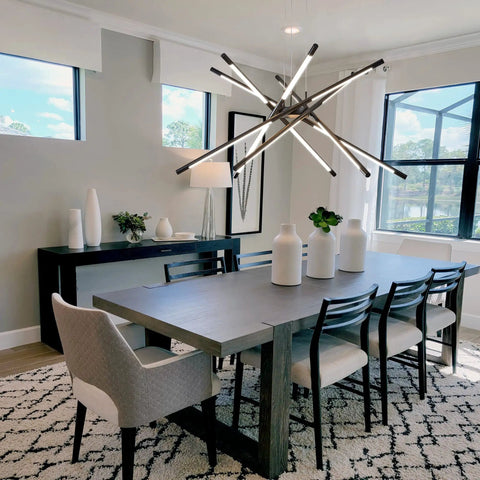 Dope Modern LED Ceiling Light Dimmable Black Chandelier With Twelve Heads Sputnik Pendant in dining room