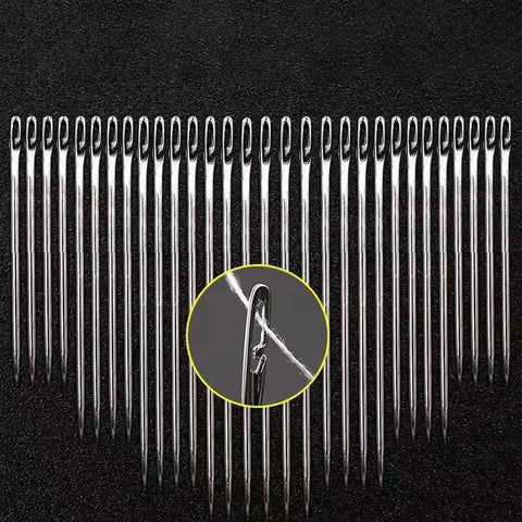 Self Threading Hand Sewing Needles Set In Wooden Case 30 Piece Assorted Embroidery Tools For Easy Stitching Handy For Beginners And Seniors Convenient Storage Kit, 30 silver self-threading needles