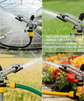 360 Degree Rain Gun Sprinkler With One And A Half Inch FNPT Connection Full Circle Impact Sprinkler in operation with gardens and lawns