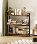 Built Like A Tank Three Tier Bookshelf With Pretty Dang Roomy Shelves, Industrial Vintage Wood And Metal Storage Rack in living room setup.