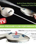 Close-up of High Pressure Handheld Shower Head With 8 Modes and Anti Clog Nozzles showing 3-way flow switch and power wash feature.