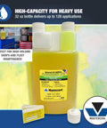 Mastercool 92732 32 oz universal UV dye bottle with yellow liquid and white cap front view.