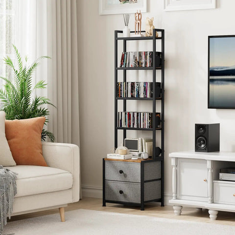 Slick Five Tier CD Storage Rack With Drawer DVD Media Organizer Shelf Space Saving Home Office Decor Unit Is A Game Changer That Keeps Music Collections Top Notch Always