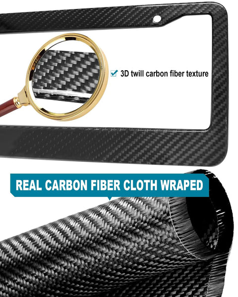 Legit Real Carbon Fiber License Plate Frame With Glossy 3D Twill Finish For Cars And Trucks, showcasing detailed 3D carbon fiber texture.