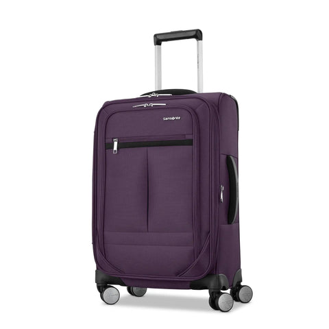 Carry On Soft Side Expandable 21 Inch Element Suitcase With 360 Spinner Wheels Adjustable Handle Two Front And Side Pockets Airport Ready Airline Approved For Most Major Airlines Durable Lightweight Purple
