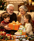 Grandparents with kids holding gift box with Adjustable Inline Skates For Kids Ages 12 To 16 Youth Size Y6 To Y8 Light Up Wheels