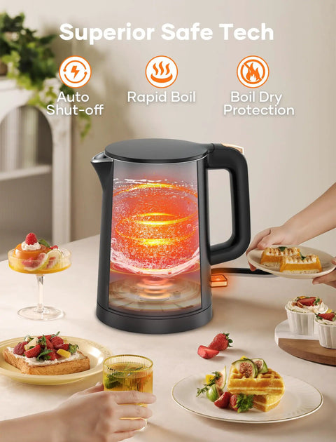 Tiny But Mighty 0.8L Electric Kettle With 1000W Fast Boil, Double Wall Stainless Steel, Cool Touch Handle in kitchen setting