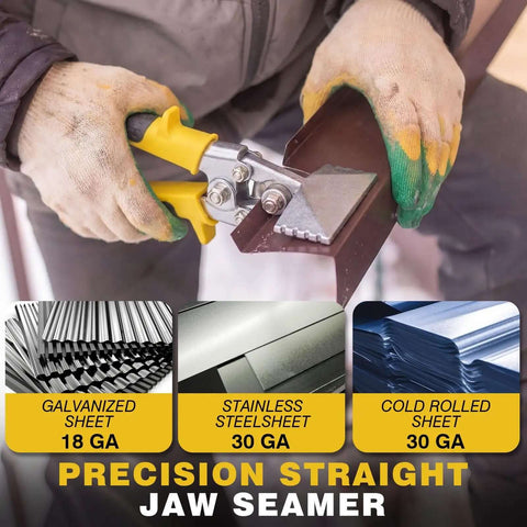Sheet Metal Bender And Crimper Kit for Pros and DIYers in use with precision straight jaw seamer on metal sheet