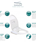 Electronic Low Profile Elongated Bidet Seat With Hands Free Auto Flush Side Control Panel Sleek White Upgrade with features displayed