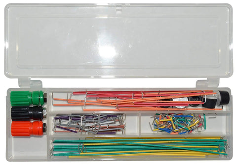 140 piece jumper wire set in plastic case, part of 1,660 Tie Point Solderless Breadboard Kit With Sturdy Metal Backing And 3 Binding Posts