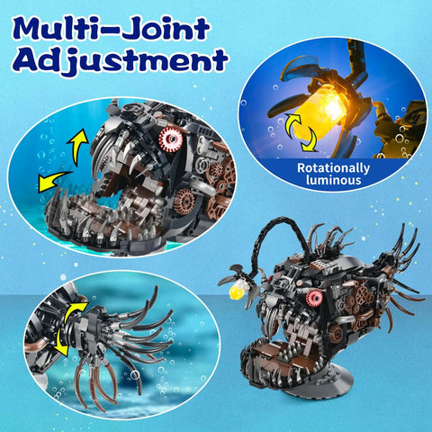 Lit Lantern Fish Mechanical Building Set With 1038 Pieces STEM Construction Toy For Adults And Teens Realistic Deep Sea Model That Doubles As A Glow Lamp Hours Of Creative Play And Display; adjustable multi-joint fish model