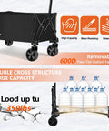 Heavy Duty Foldable Wagon With All Terrain Wheels, Collapsible Cart That Hauls Up To 350 Lbs, Rugged Black On Wheels