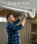 Self Adhesive Double Bubble Foil Insulation Tape 6 Inch By 26 Foot Reflective Roll applied to HVAC duct in a workshop